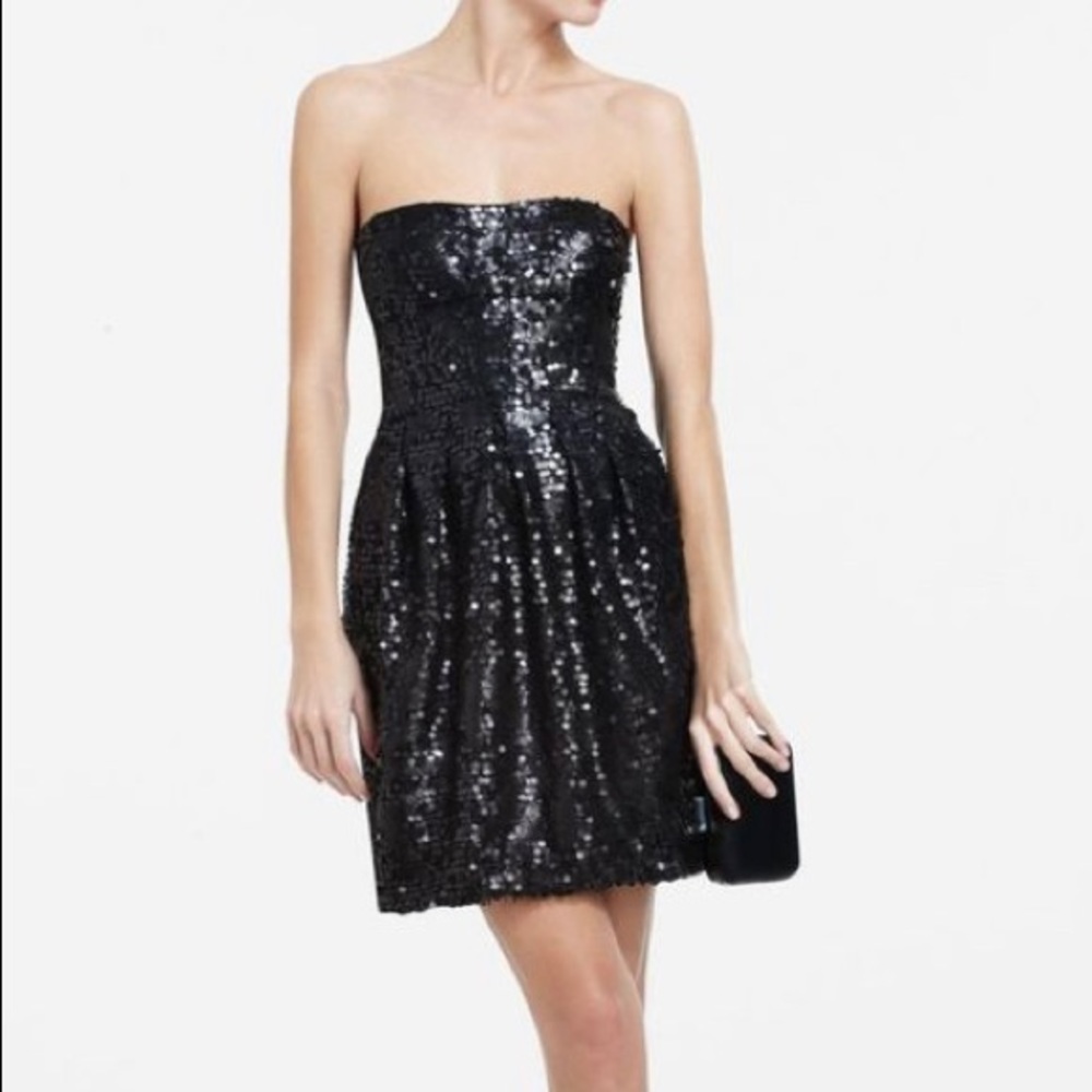 BCBGMAXAZRIA Black Sequin Strapless Casual Dress